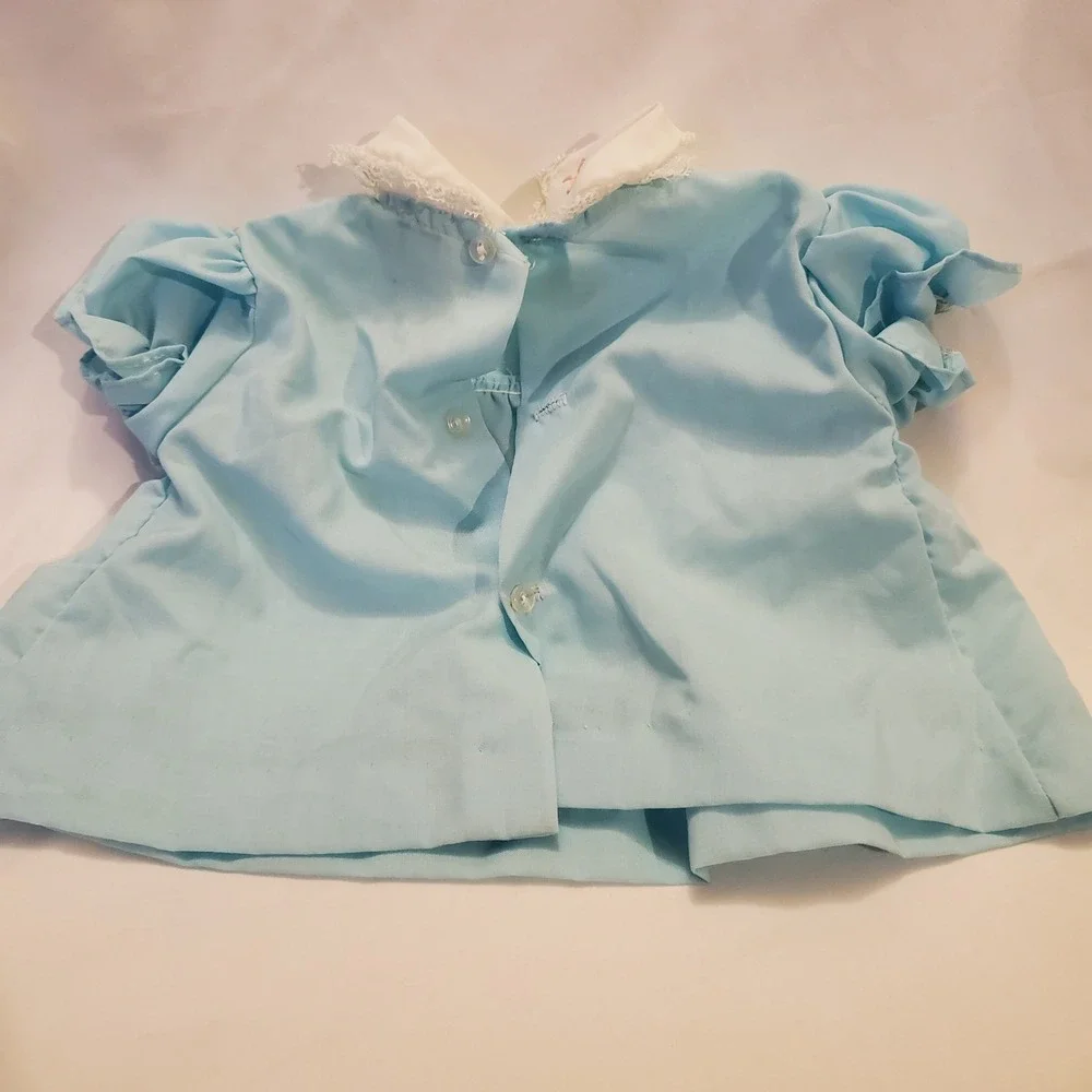 Baby Girl Aqua Blue‎ Peter Pan Collar Dress Puff Sleeve Embroidered doll